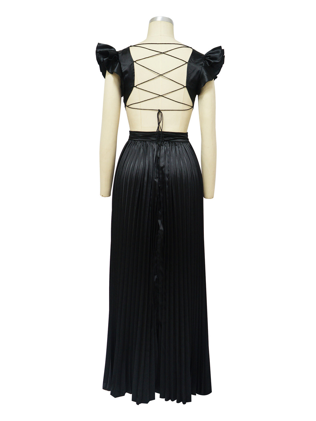 Deep V Backless Slim Pleated Dress