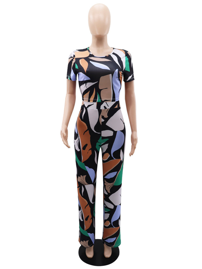 Print Slim High Waist Pants casual Suit