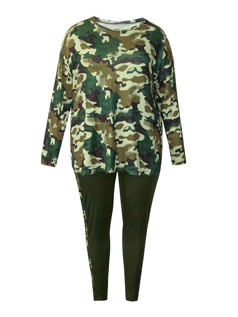 Camo Print Long Sleeve Pants Suit