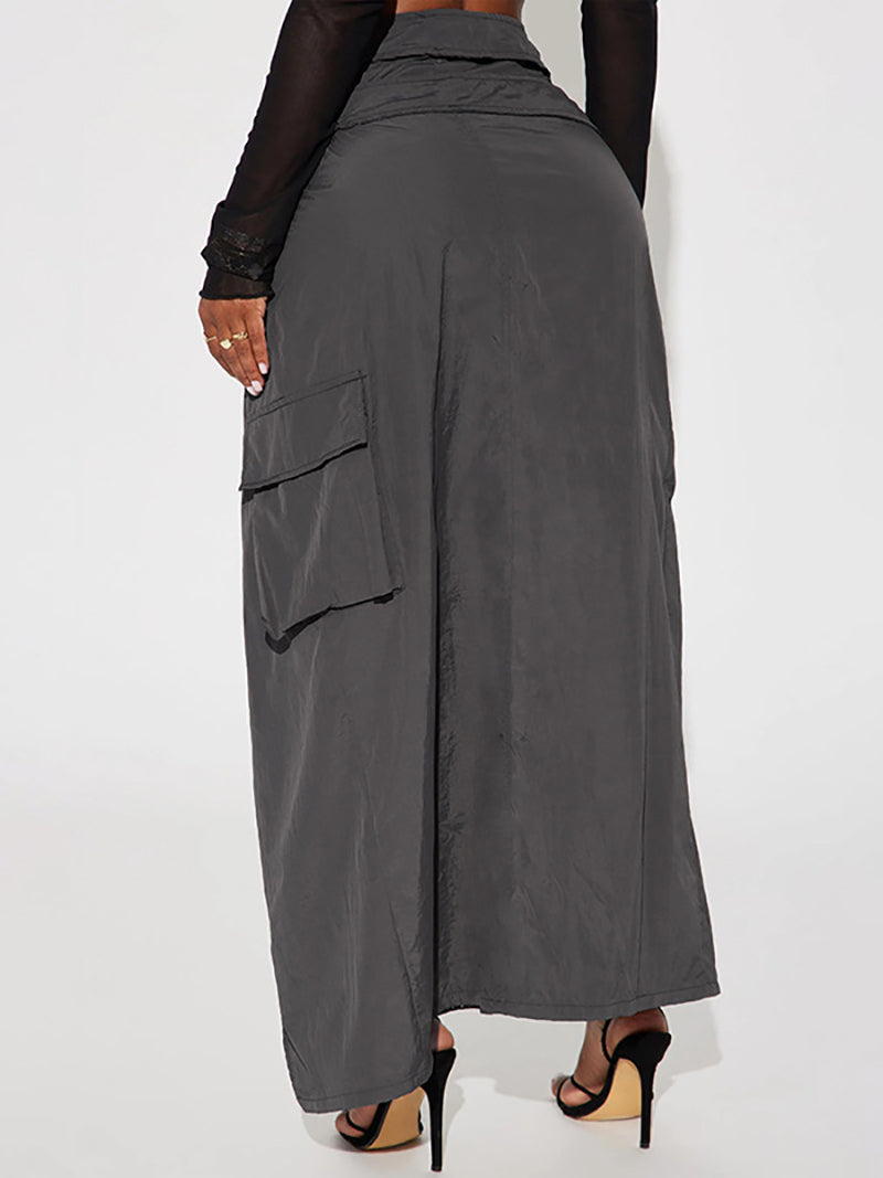 High Slit Casual Cargo Skirt