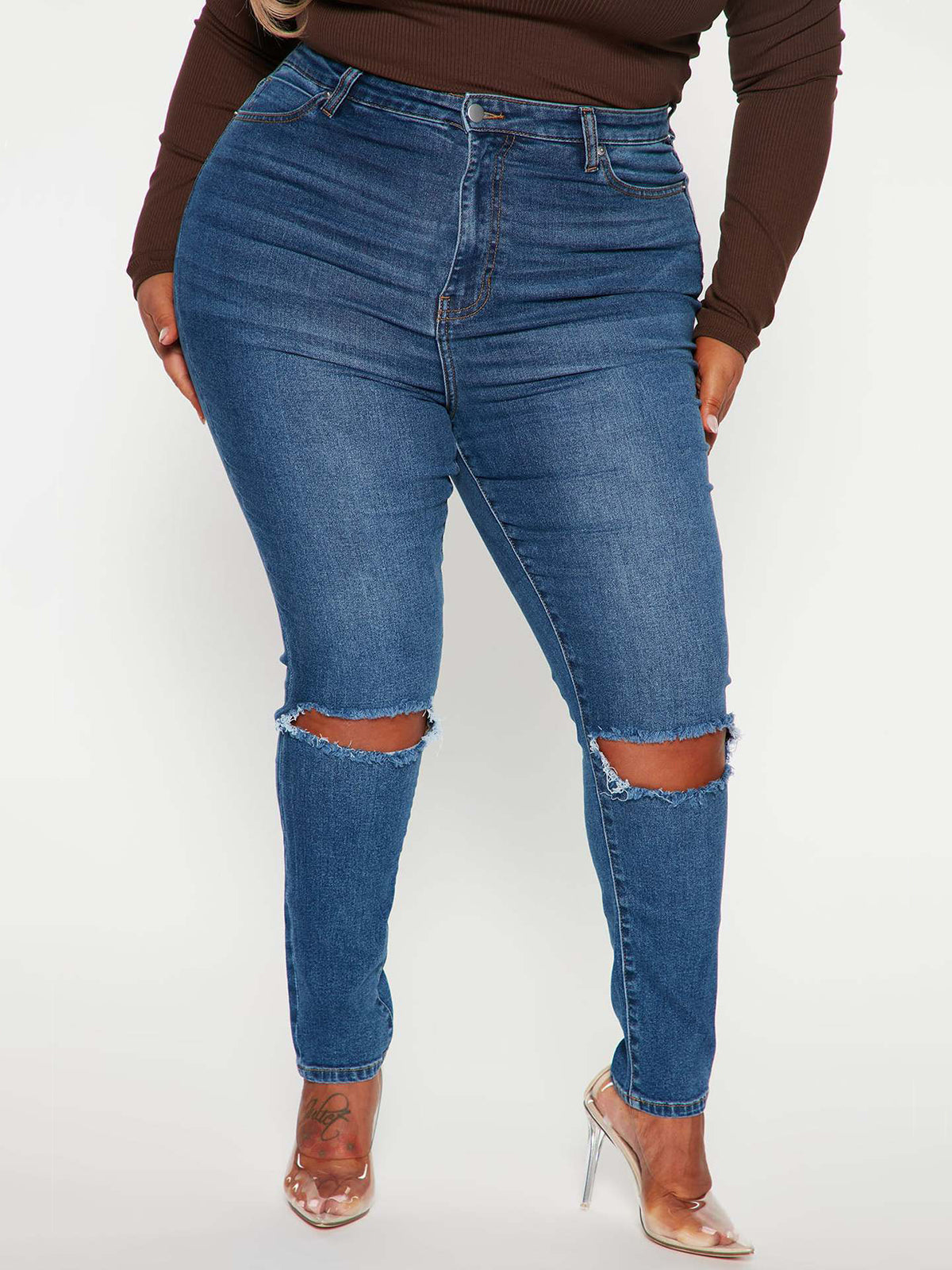 High Waist Pencil Pants Ripped Jeans