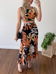 Print Crop Top Long Skirt Suit