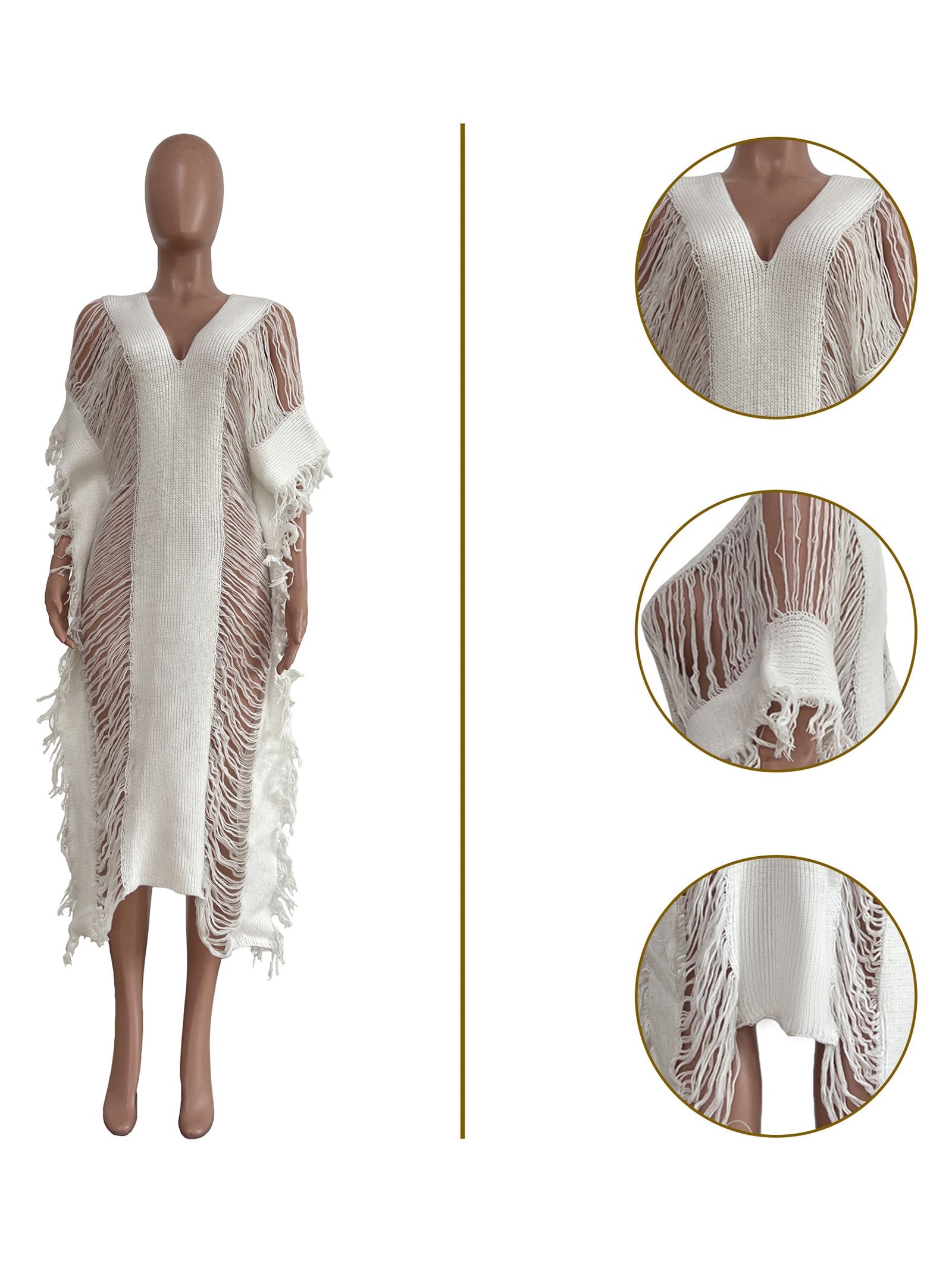 Fashion See through Knit Tassels Dress