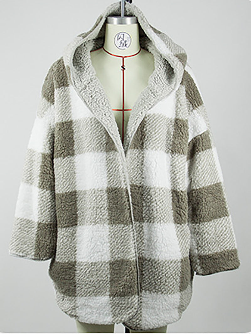 Plaid Double-faced Pile Hooded Jacket