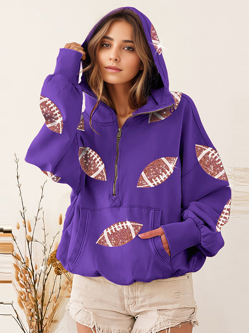 Rugby Sequin Drawstring Hoodie