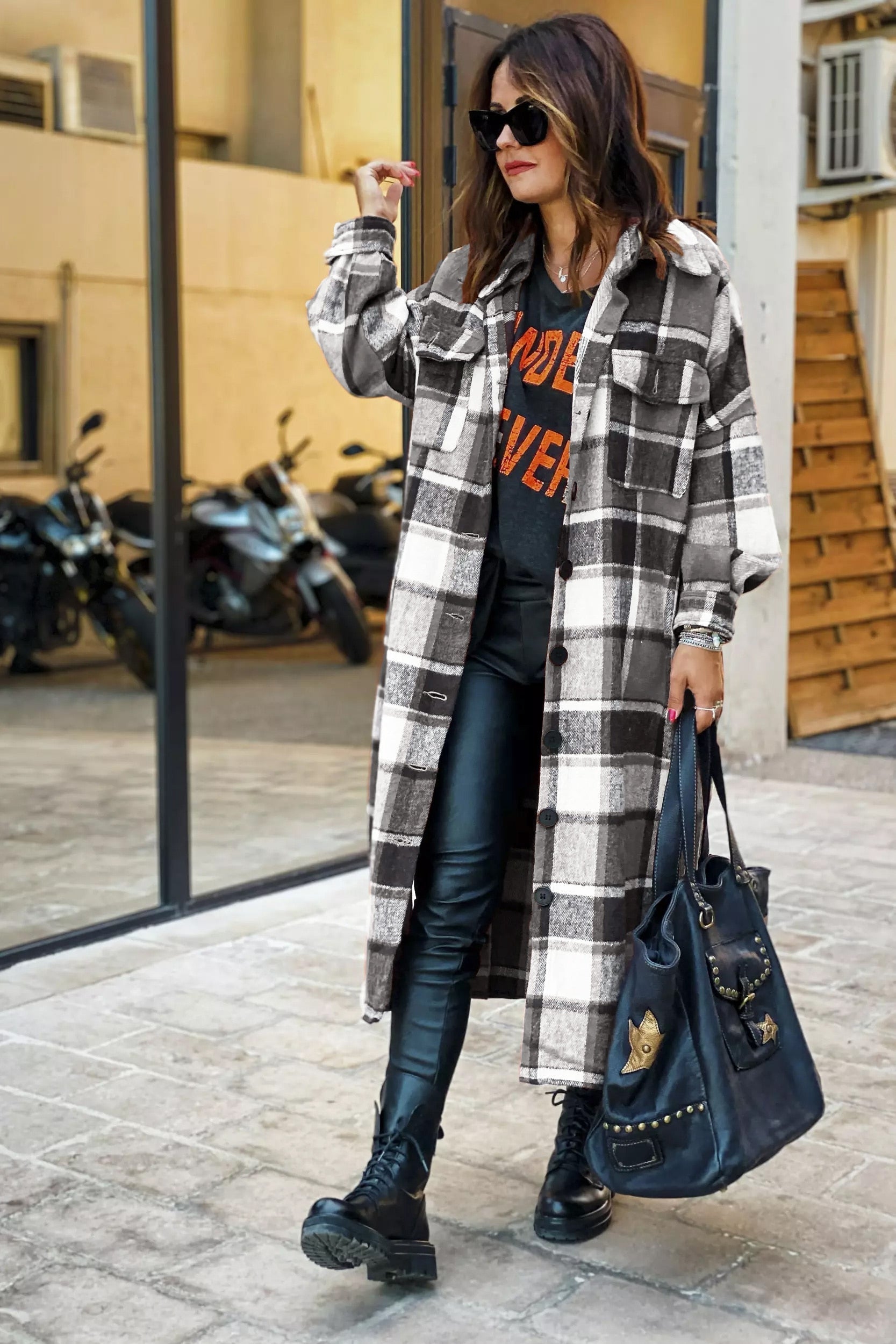 Flannel Shacket Plaid Jacket Maxi Length Coats