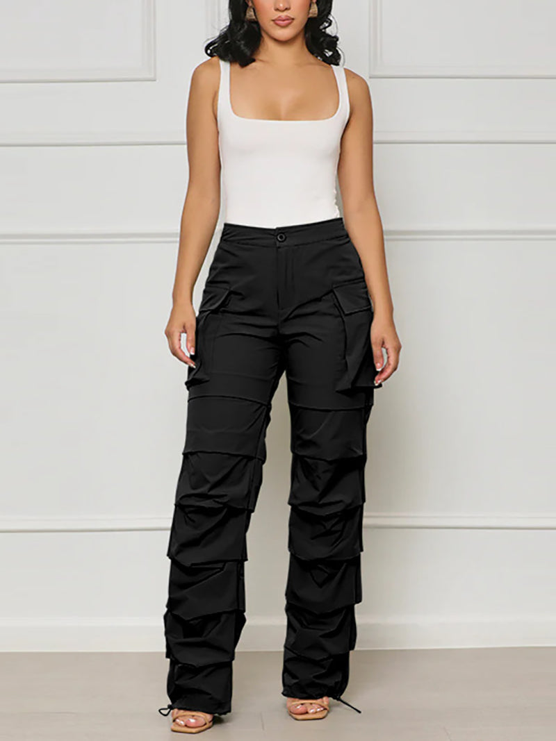 Pleated Straight Cargo Pants