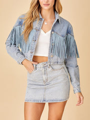 Fashion Tassels Short Denim Jacket Coat