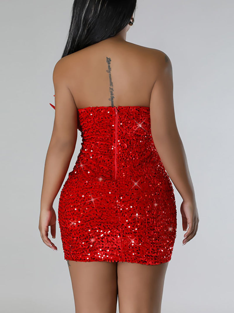 Strapless Feather Sequin Dress