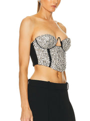 Sexy Rhinestone Strapless Crop Top