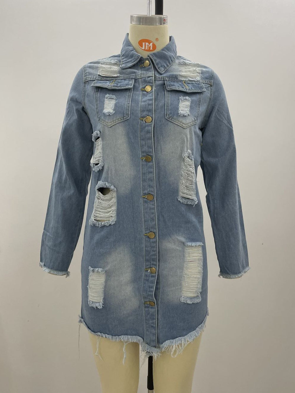 Casual Hollow out Ripped Denim Coat