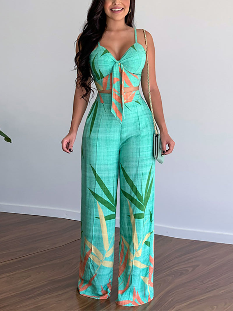 Print Crop Vest Trousers Set