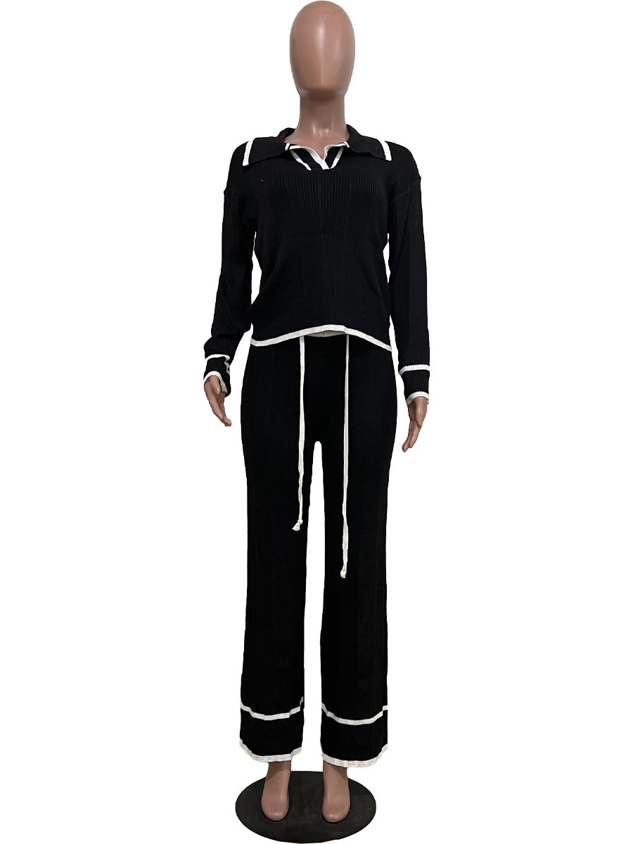 Casual Knit Wide-leg Pants Suit