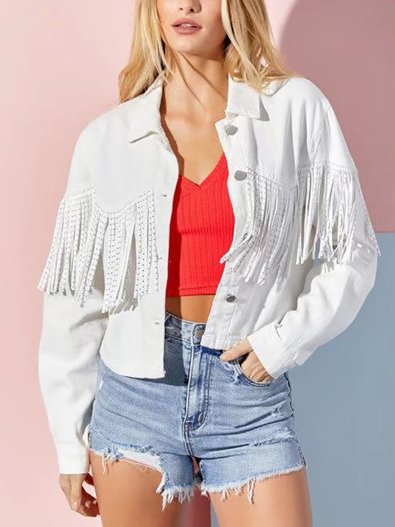 Fashion Tassels Short Denim Jacket Coat