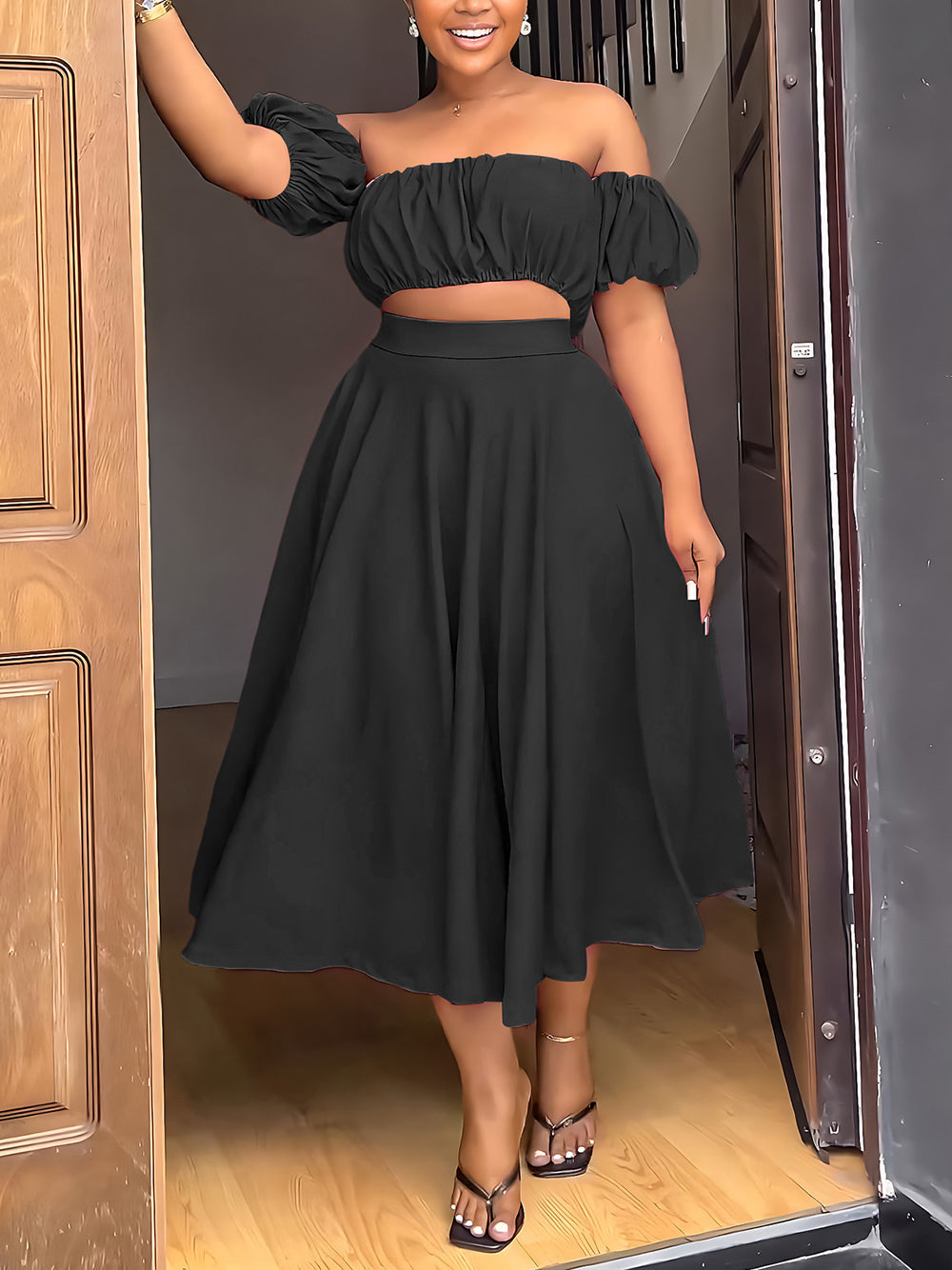 Strapless Top Long Skirt Suit