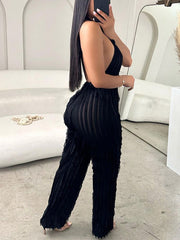 Sexy Backless Wavy Stripe Jumpsuit