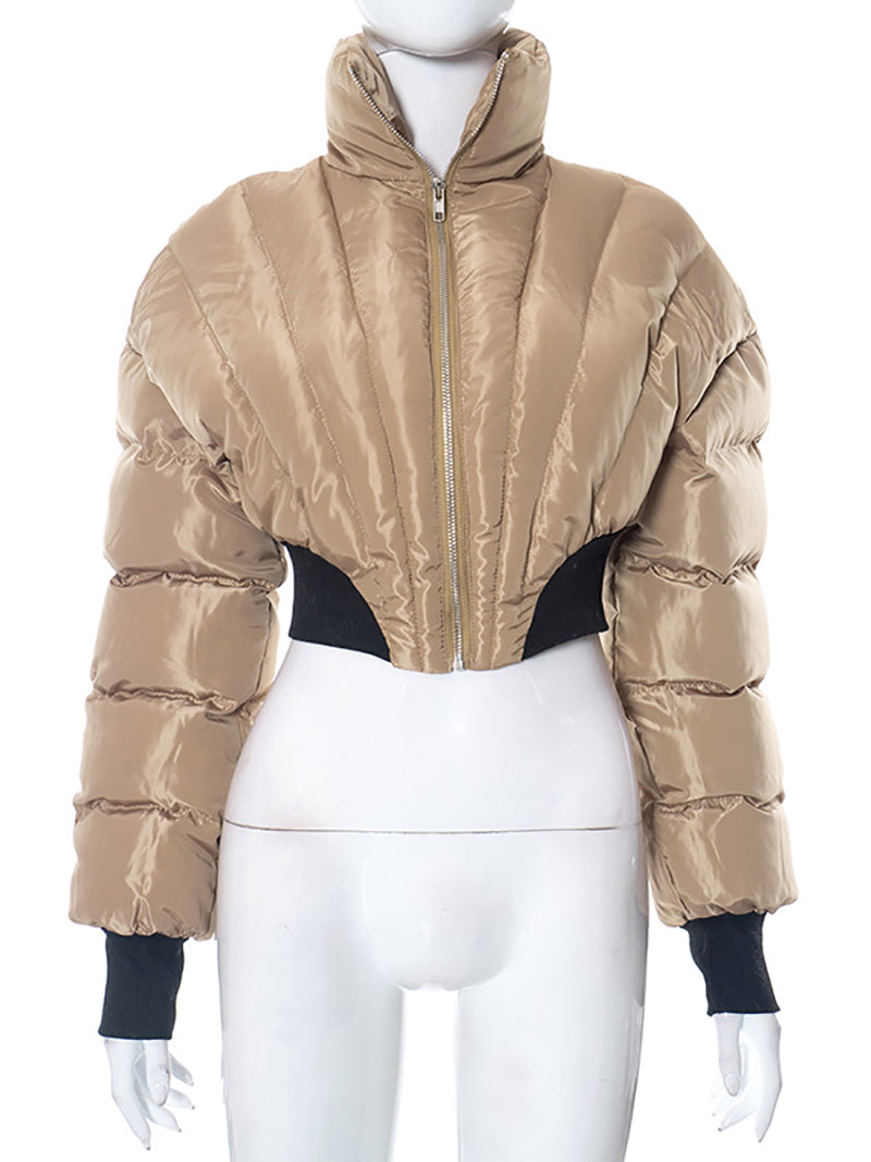 Fashion Solid Patchwork Short Puffer Coat