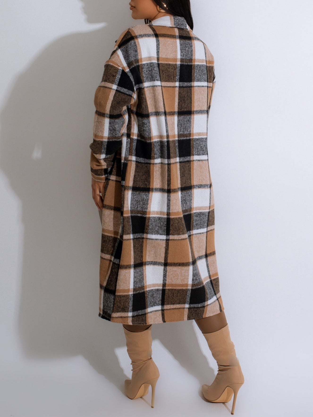 Flannel Shacket Plaid Jacket Maxi Length Coats