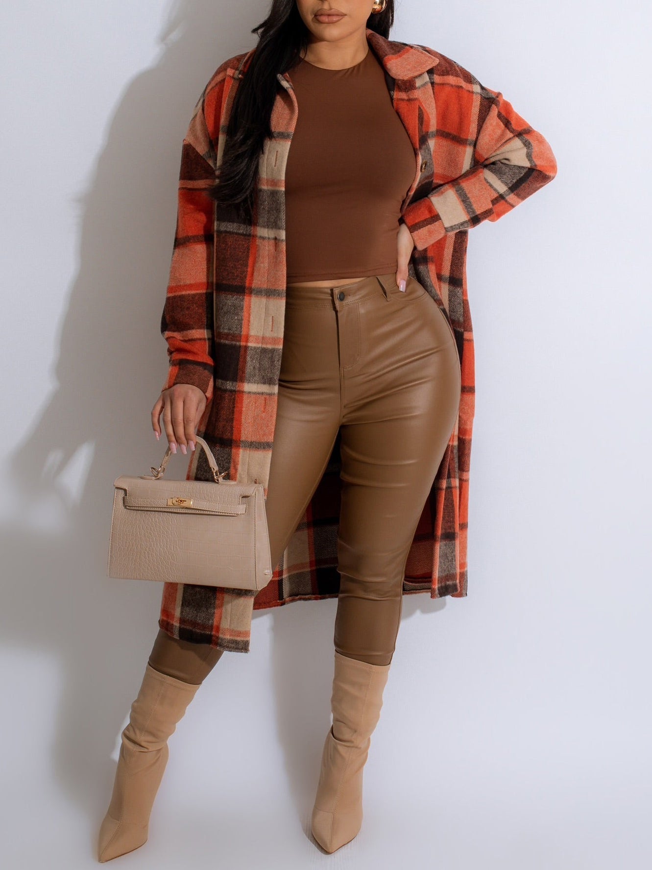 Flannel Shacket Plaid Jacket Maxi Length Coats