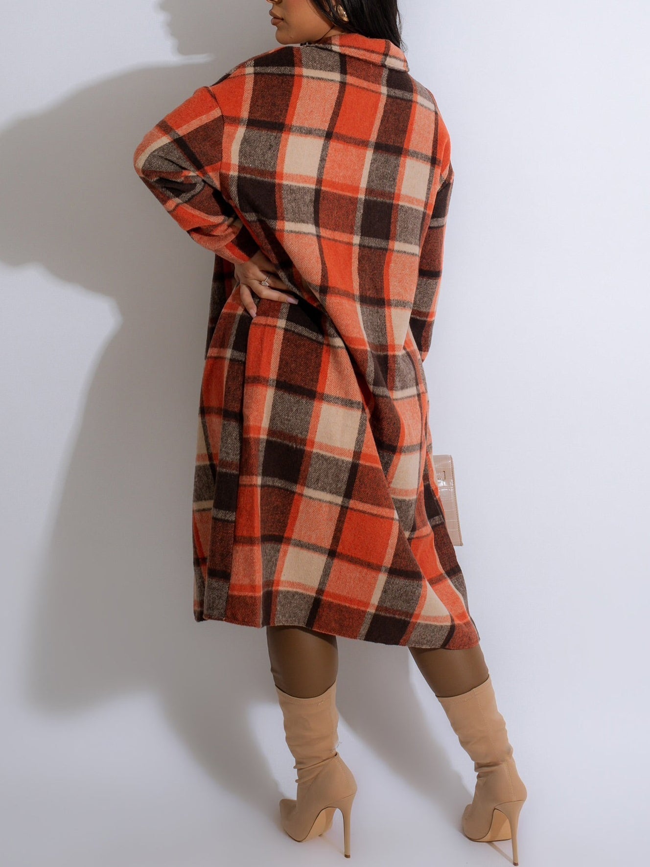 Flannel Shacket Plaid Jacket Maxi Length Coats