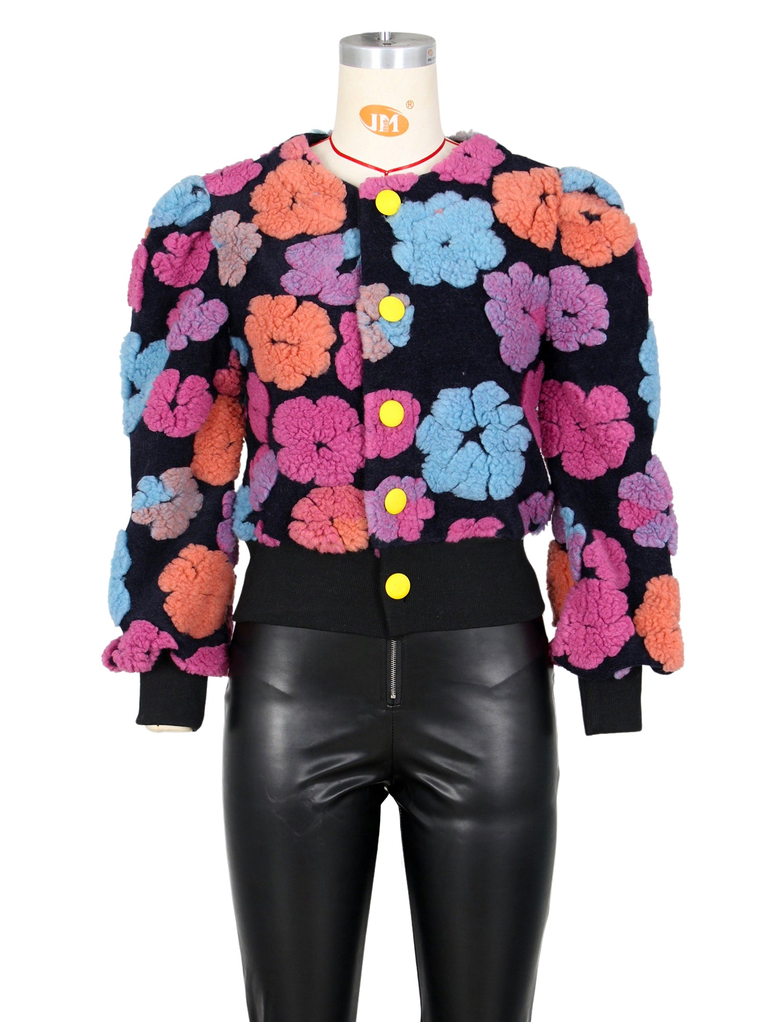 Retro Solid Flowers Cardigan Jacket Coat