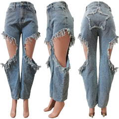 Fashion Ripped Tassels Jeans