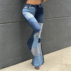 Denim Patchwork Wide-Leg Jeans