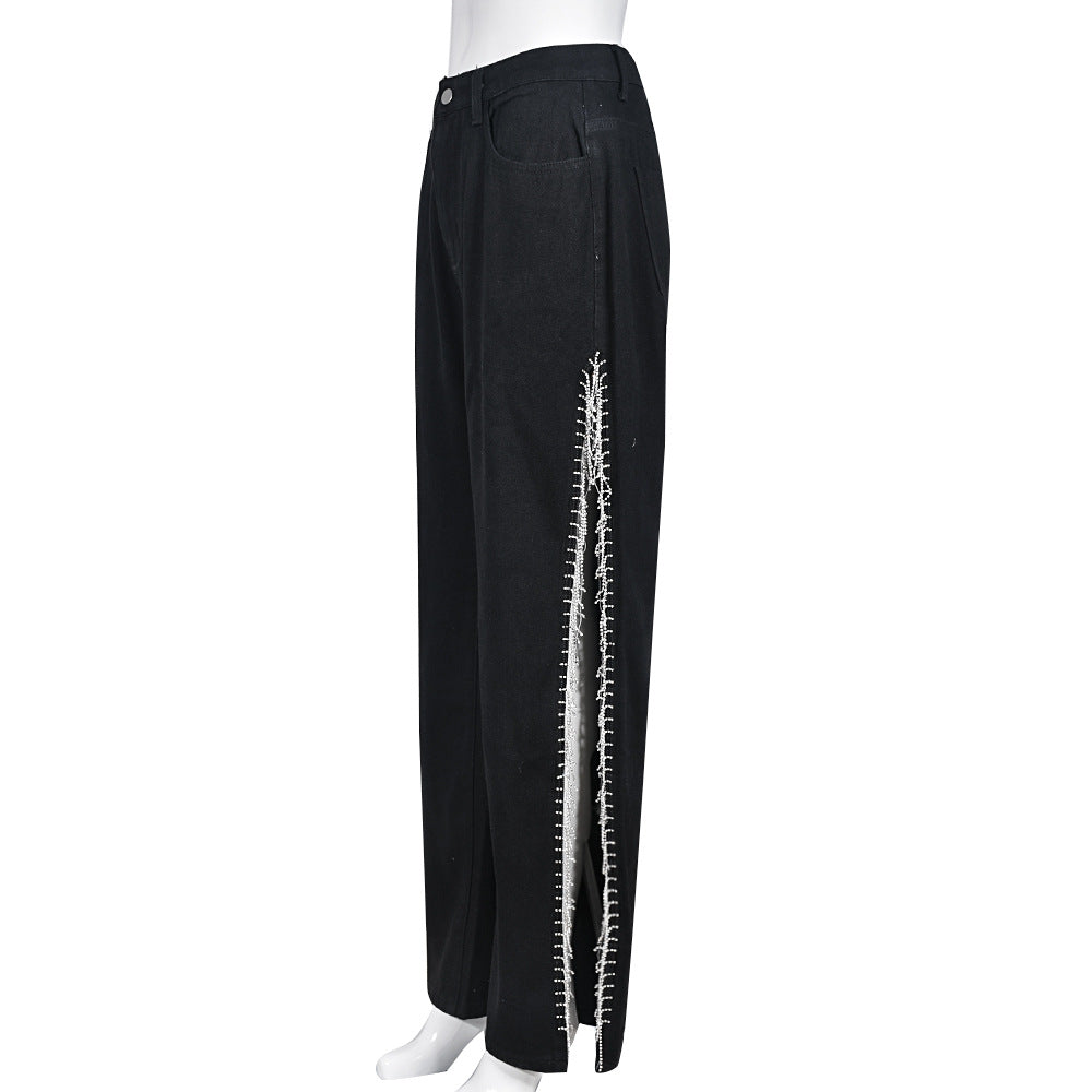 High Waist Slit Tassels Jeans