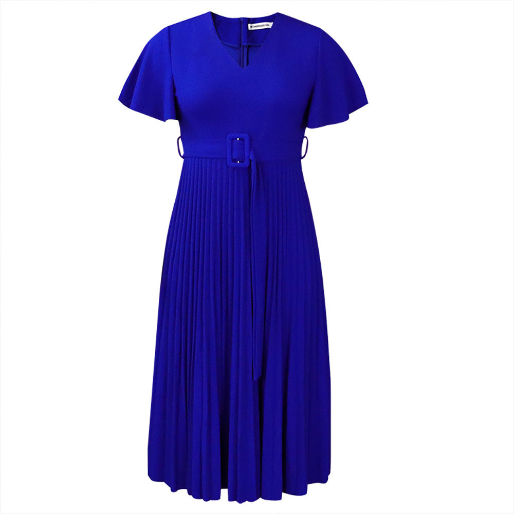 Casual Ruffle Sleeve Pleated Dress