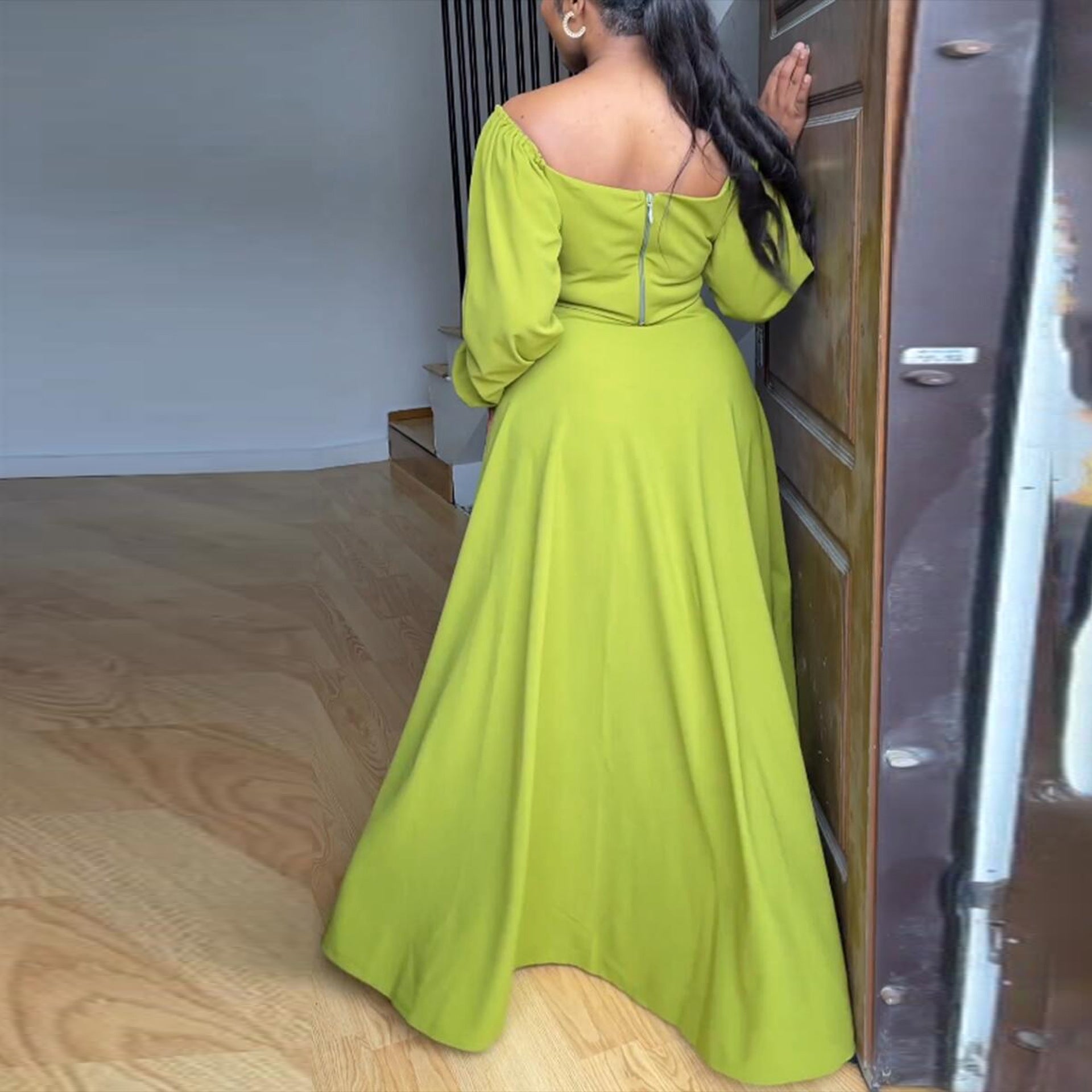 Off Shoulder Top Slit Long Skirt Set