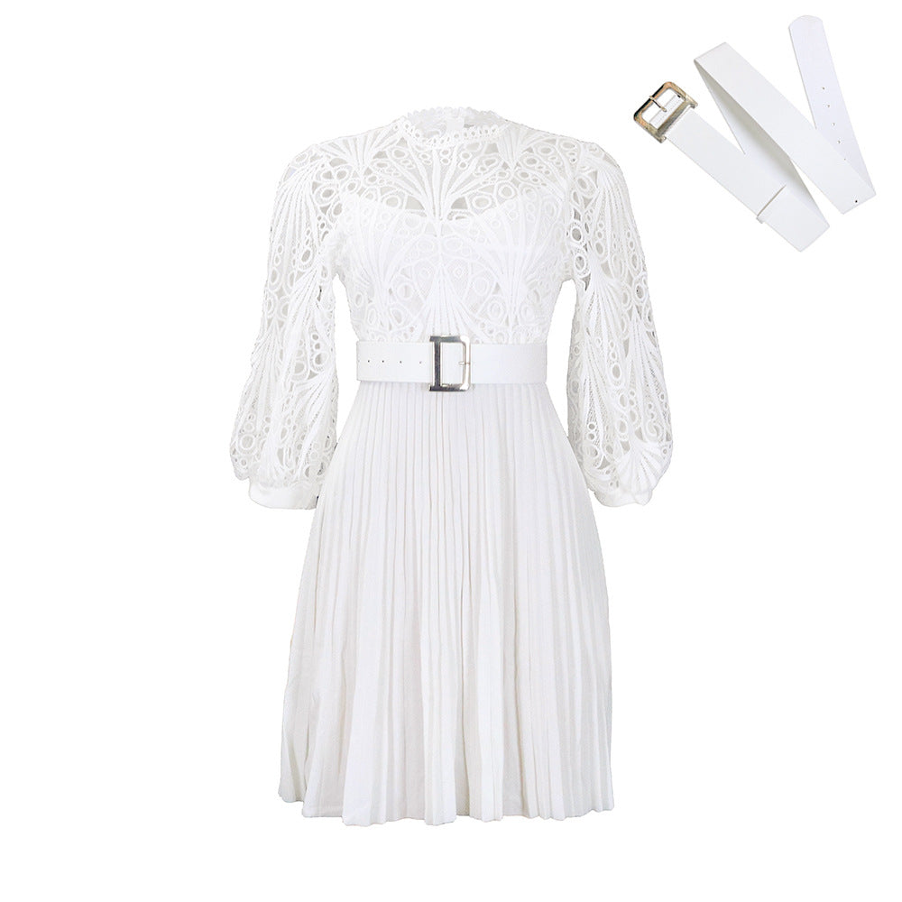 Lace Hollow out Pleated Dress