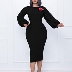 Long Sleeves Slim Wrap Hip Dress