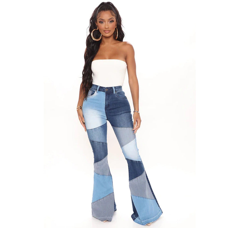 Denim Patchwork Wide-Leg Jeans