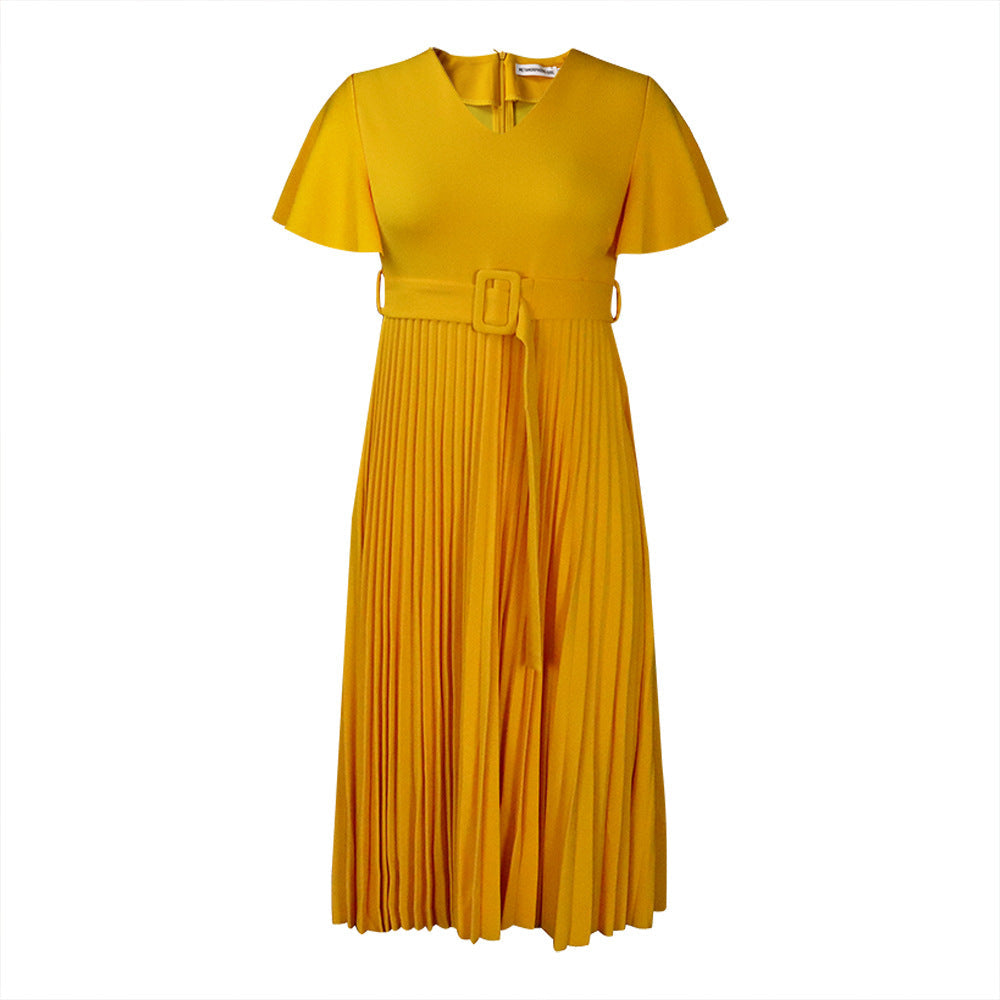 Casual Ruffle Sleeve Pleated Dress