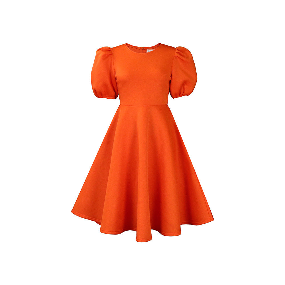 Round Neck Puff Sleeve A-line Dress