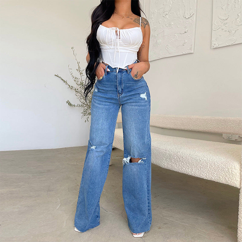 Fashion High Waist Ripped Jeans