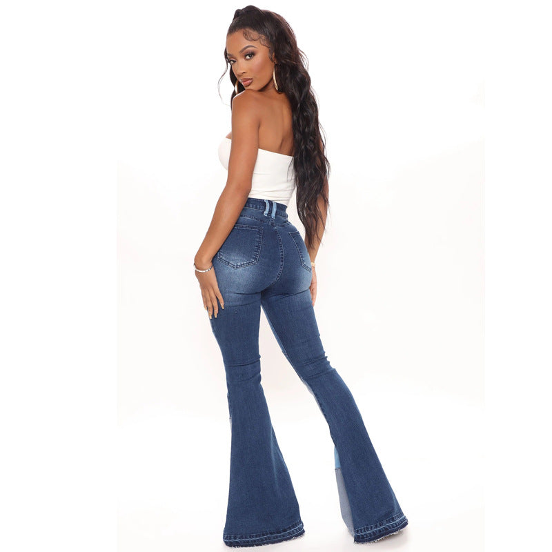 Denim Patchwork Wide-Leg Jeans