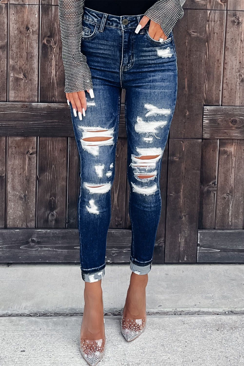 Ripped Slim Jeans Pencil Pants