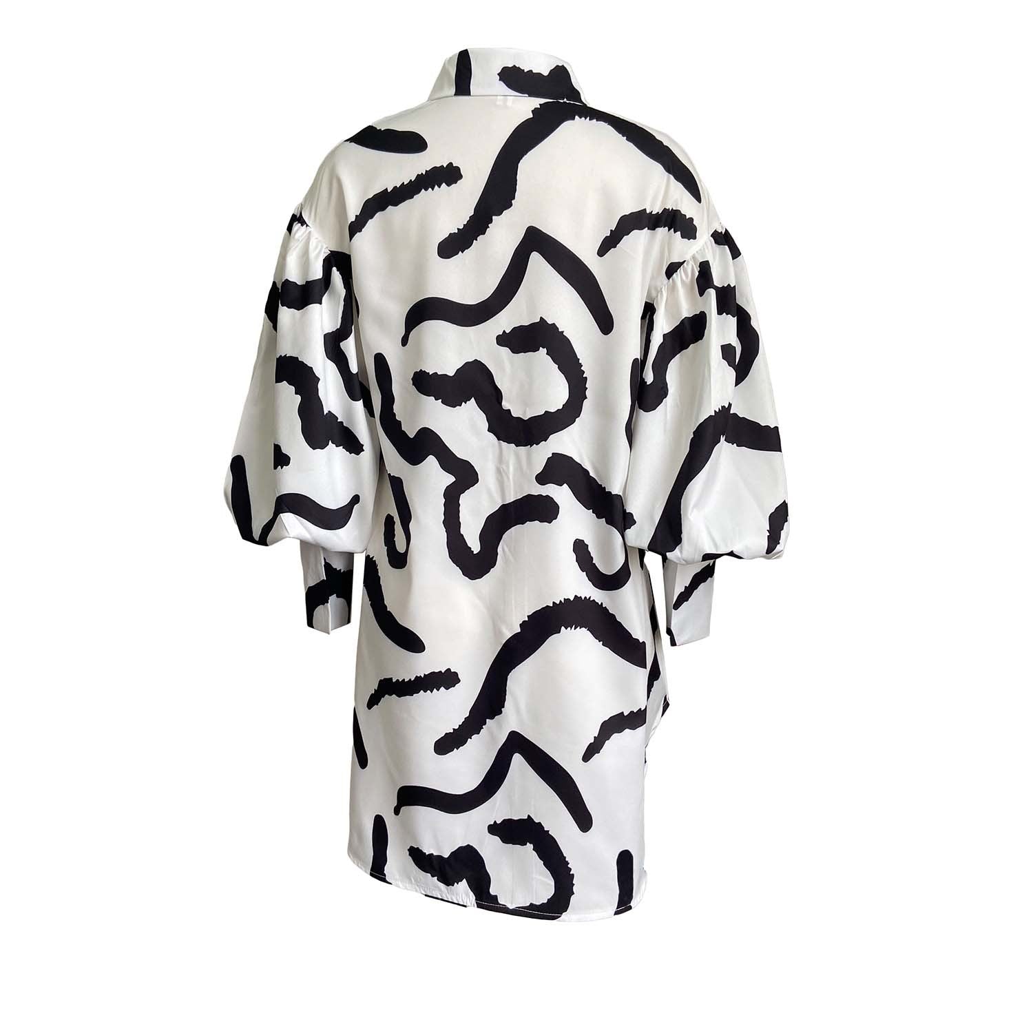 Print Puff Sleeve Loose Shirt Dress