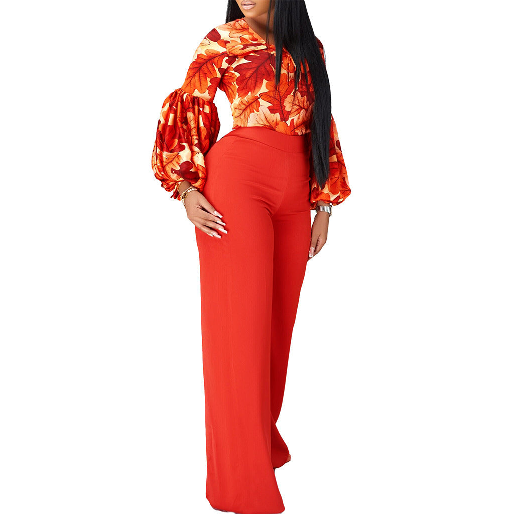 Print Top Wide leg Pants 2 Piece Set