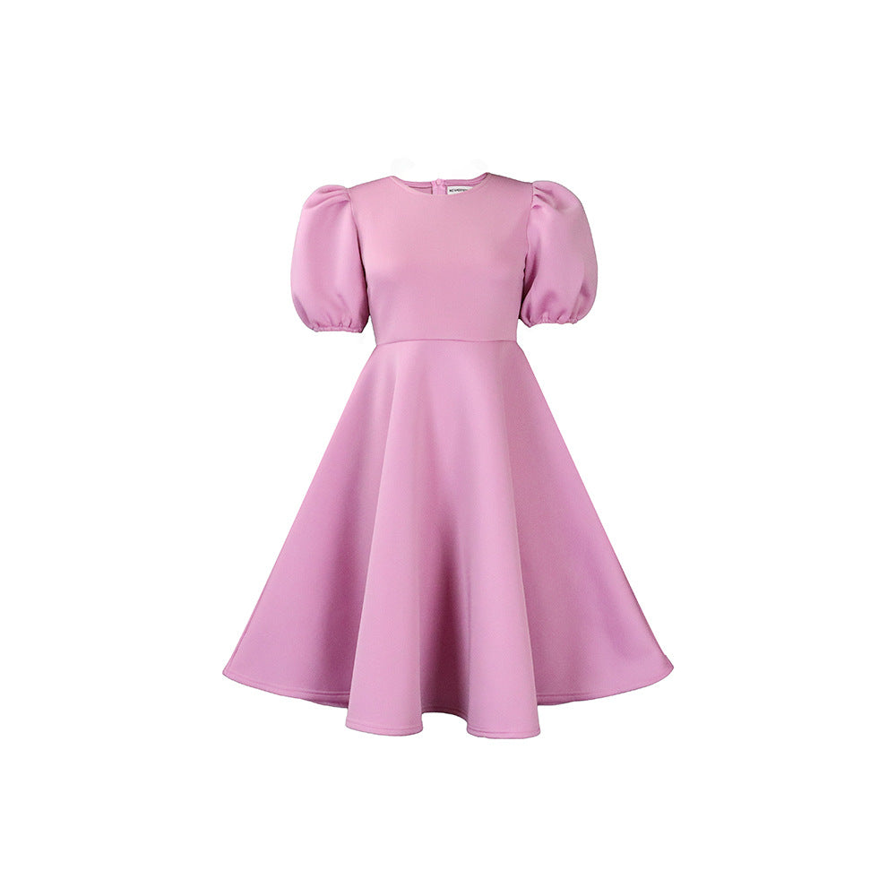 Round Neck Puff Sleeve A-line Dress