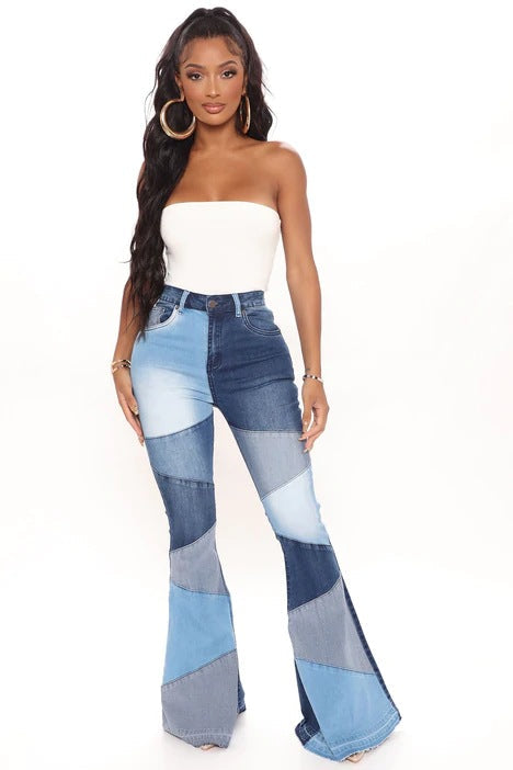 Denim Patchwork Wide-Leg Jeans