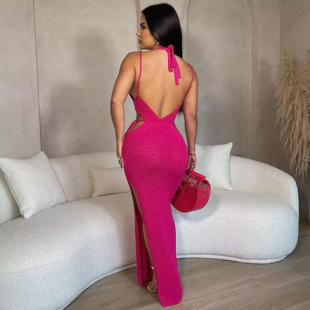 Sexy Halter Backless Knit Dress