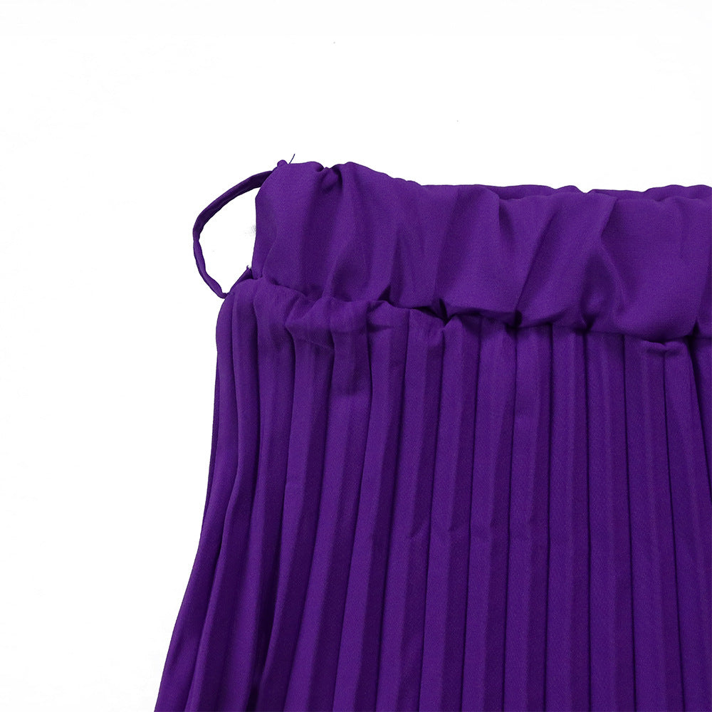 Solid Color Girdle Pleated Skirt