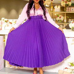 Solid Color Girdle Pleated Skirt