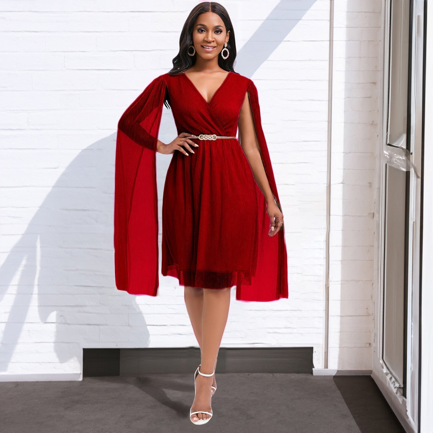 V Neck Cape Slim Dress