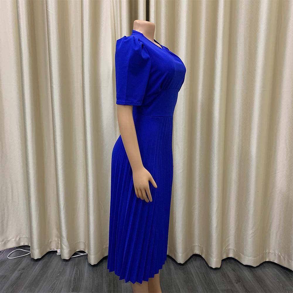 Short Sleeve Slim Pleated Dress