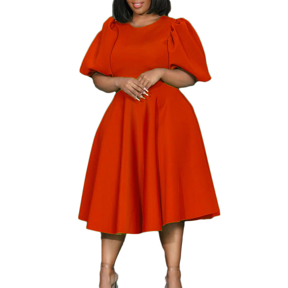 Round Neck Puff Sleeve A-line Dress