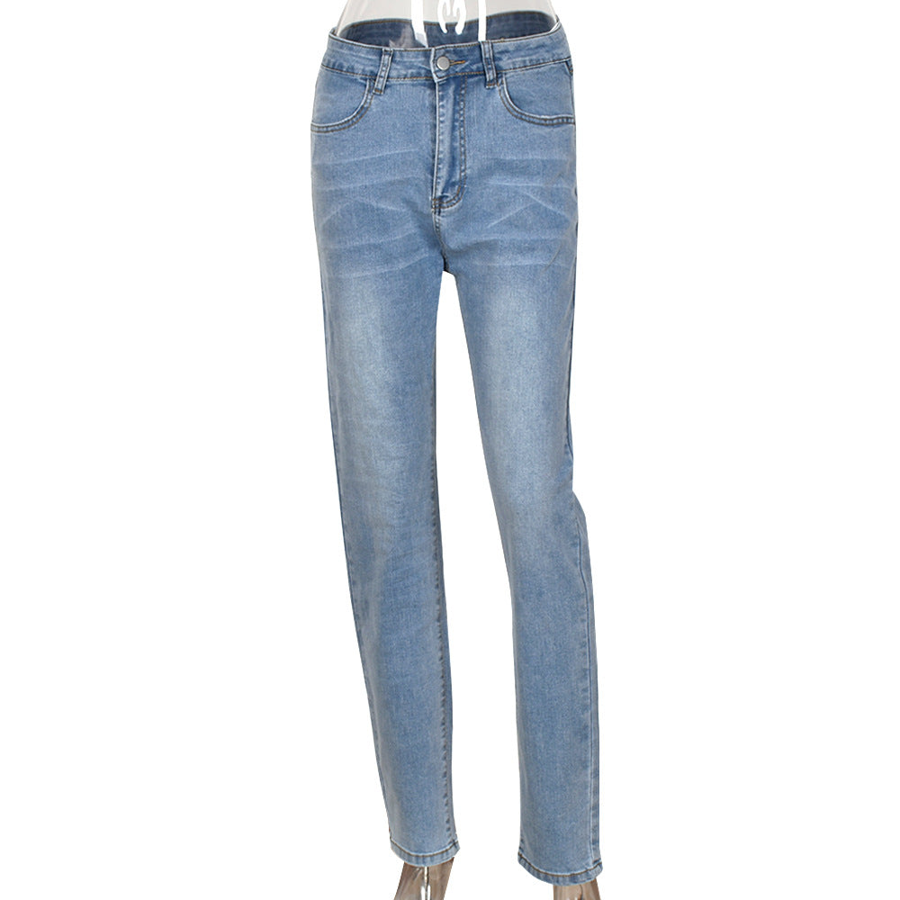 Hollowed Strechy High Waist Jeans