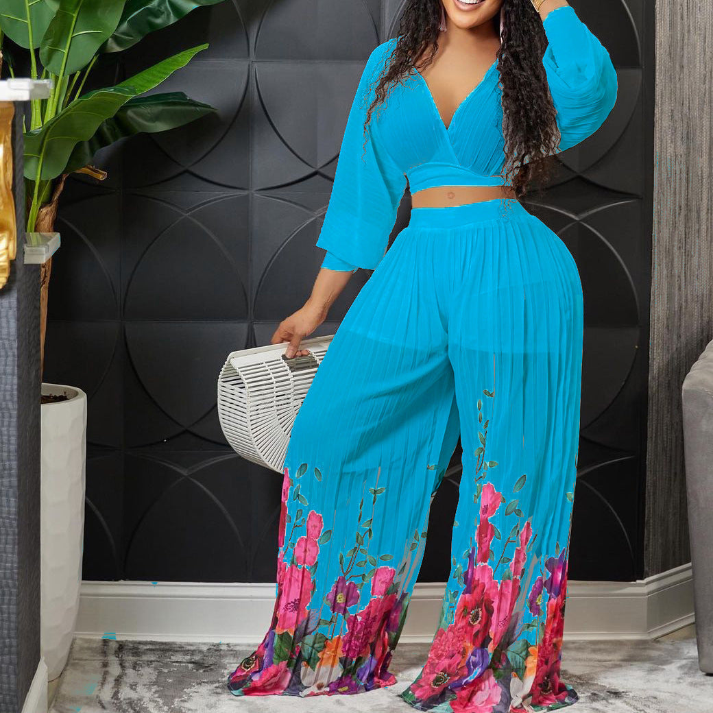 Chiffon Print Loose 2 Piece Set